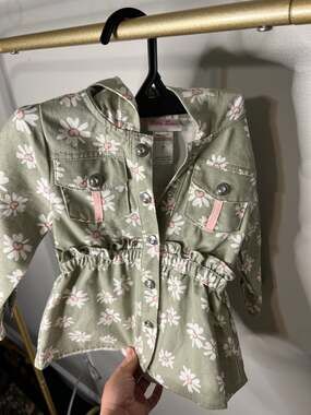 Little Lass Toddler Girl Green Floral Daisy Hooded Peplum Jacket Size 2T Utility